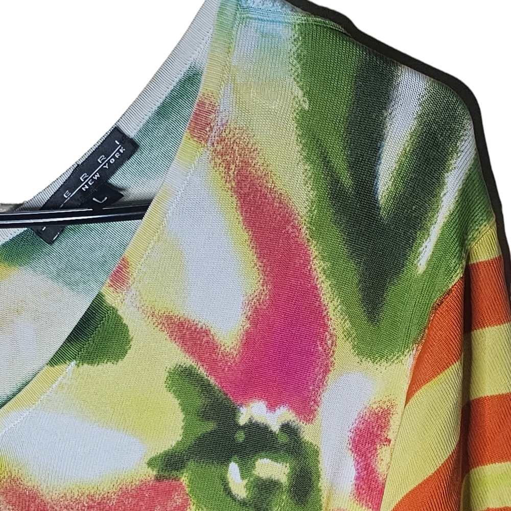 Pierri New York women's water colour floral  short-sleeved v-neck sweater size L - Picture 3 of 6